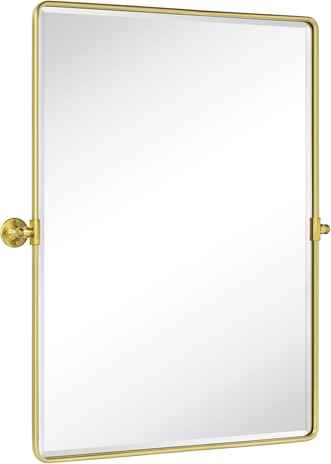 TEHOME Pivot Mirror Brushed Gold Tilt Bathroom Vanity Mirror Large Metal Framed Rectangle Tilting Beveled Vanity Mirrors for Wall, Vertical Hanging, Overall 34.14 x 40 inches (Mirrror 30 x 40 inches)