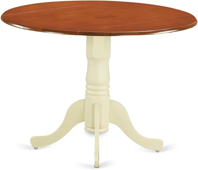 East West Furniture DLT-BMK-TP Dublin Modern Kitchen Table - a Round Dining Table Top with Dropleaf & Pedestal Base, 42x42 Inch, Buttermilk & Cherry