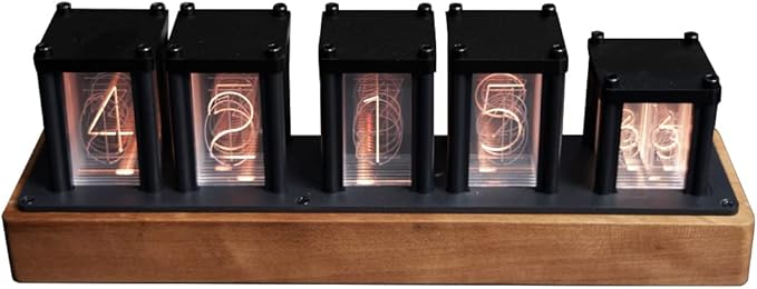 Adventurers Nixie Tube, Wood RGB Digital with Retro Modern Desktop Design, DIY Pseudo Glow Tube Kit, Decoration Desktop, Gift (Cherry Wood)