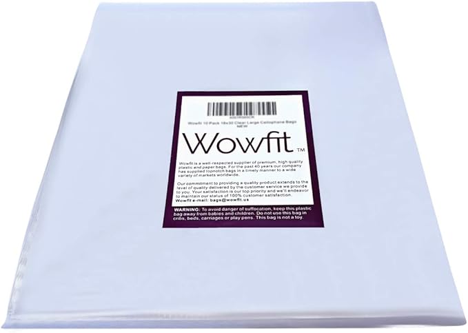 Wowfit Cello Bags, 10 CT 12x18 Inch Medium Clear Cellophane Bags for Wrapping Birthday and Holiday Gifts, and More (Flat, No Gusset, Medium Size, Ribbon NOT Included)
