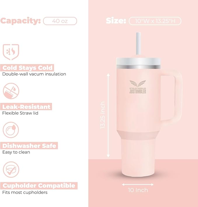 40 Oz Insulated Tumbler with Handle and Straw, Stainless Steel Coffee Travel Mug with Lid, Leak Proof Water Bottle with Accessories, Cream