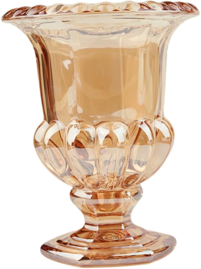 STOBAZA Vintage Glass Decorative Vase with Flanging Embossed Design Amber Wine Glass Shape for Home and Office Decor Elegant Floral Ornament for Living and Dining Table Accents