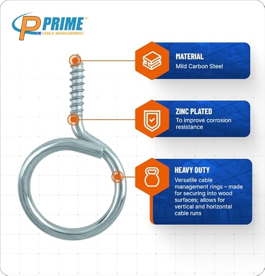 Heavy Duty Bridle Rings 100 Pack – 1-1/4 Inch Wood Screw Cable Support Hangers | Zinc-Plated Steel Threaded Cable Rings for Low Voltage Cable Management (Electrical & Network Wire Organizer)
