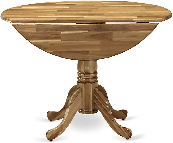 East West Furniture DLT-ANA-TP Dublin Modern Dining Table - a Round Kitchen Table Top with Dropleaf & Pedestal Base, 42x42 Inch, Natural
