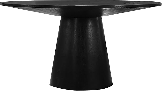 Terra 59" Round Transitional Dining Table, Engineered Wood, Smooth Finish, Mid-Century Modern Pedestal Base, 1" Thick Tabletop, Seats 4, Kitchen or Dining Room Furniture, (Black)