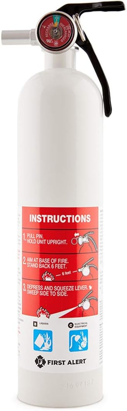 First Alert Fire Extinguisher - UL Rated 10-B:C for Car & Marine Use | Compact White 1-Pack