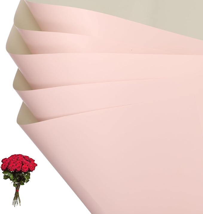 PATIKIL Flower Gift Wrapping Paper, 20 Sheets Double Sided Waterproof Bouquet Paper Wrap Florist Packaging Floral Papers for Wedding DIY Craft Valentine Mother's Day, Light Pink