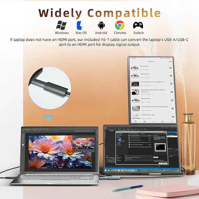 Laptop Screen Extender 2.5K Monitor - 16" Triple Portable Monitor 2560x1600P QHD 100% sRGB IPS 235° Rotation Detachable Screen Design Extra Compatible with Mac Wins Dex Chrome Fits 13"-17" Laptops