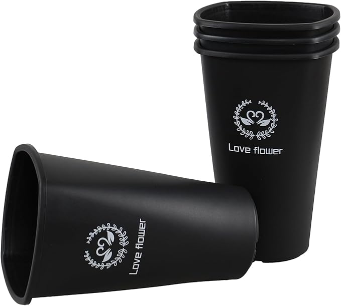 11.93 Inch Black Plastic Flower Buckets, 4 Pack Display Buckets for Home, Hotel, Flower Shop