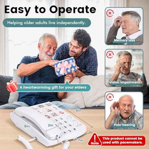 Big Button Phone for Seniors, 9 Big Photo Buttons & One-Click Dialing, Loud Bell, Easy to Program, Landline Phones for Seniors, for People with Visual, Hearing & Memory Impairments