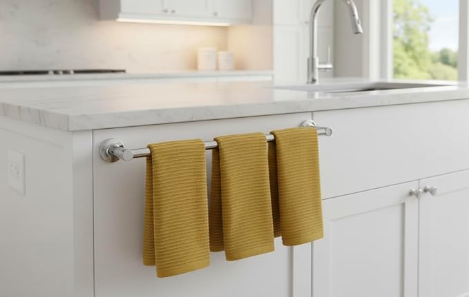 Serafina Home Mustard Yellow Ribbed Kitchen Dish Towels: 100% Cotton Cloth Soft Cleaning Drying Absorbent Terry Loop, Set of 3 Multipurpose for Everyday Use