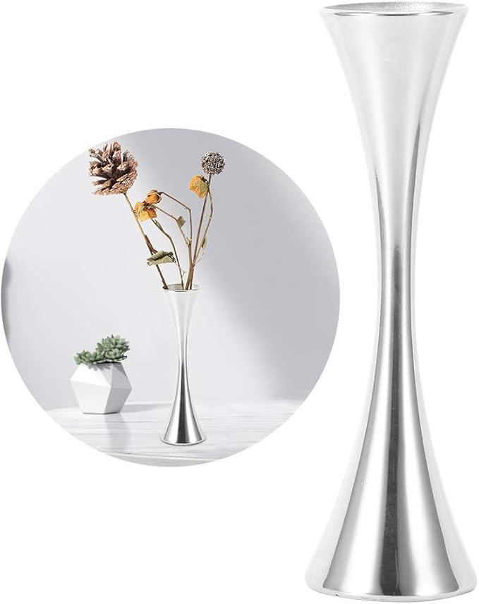 Stainless Steel Flower Vase, Small Bud Decorative Vase Round Mouth Waist Flower Inserter Holder for Home