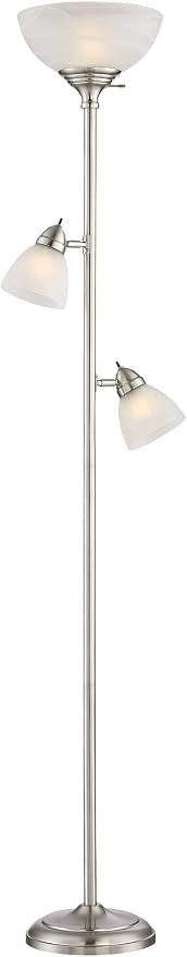 360 Lighting Ellery Modern Tree Torchiere Floor Lamp Standing 3-Light 72" Tall Brushed Nickel Silver Frosted White Glass Shade Decor for Living Room Reading House Bedroom Office