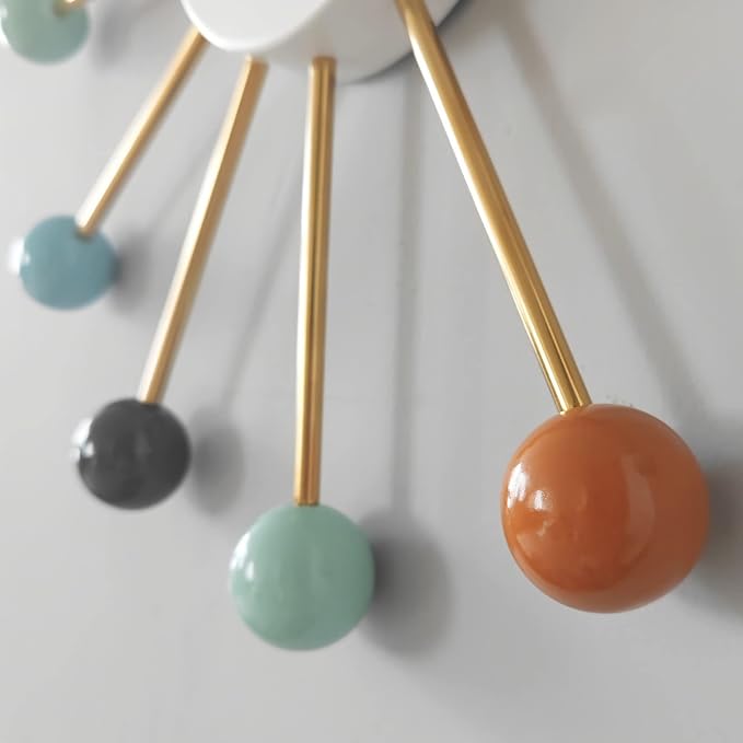 SHISEDECO Mid Century Quartz Wall Ball Clock Multicolor Large Size, Decorative Modern Silent Creative Fashion Hanging Decoration for Home, Kitchen, Living Room, Office, Bedroom etc.