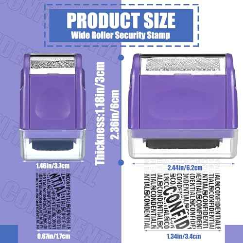 Nezyo 2 Pack Identity Protection Roller Stamp Identity Theft, Confidential, Privacy Roller Stamp Information Blocker and 4 Pack Refill Ink for ID Account Data Address Security(Purple)