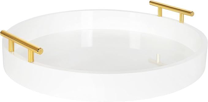Kate and Laurel Lipton Modern Round Tray, 15.5" Diameter, White and Gold, Decorative Accent Tray for Storage and Display