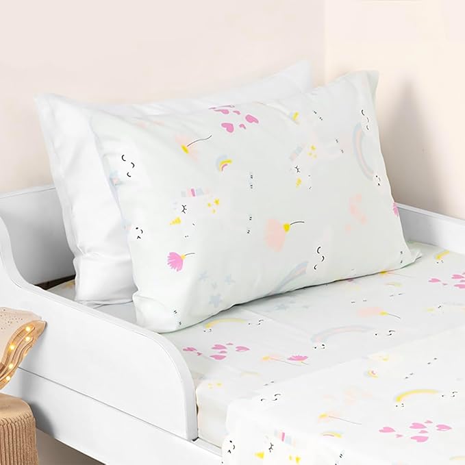 Salt Earth 100% Cotton 210TC Kids Bedsheet, Twin Fitted Sheet, Toddler Bed, 2 Piece Bedding Set- 1 Fitted Sheet and 1 Pillowcase, Themed Toddler Bed Sheets, Cute Sheets for Kids Bed (Unicorn)