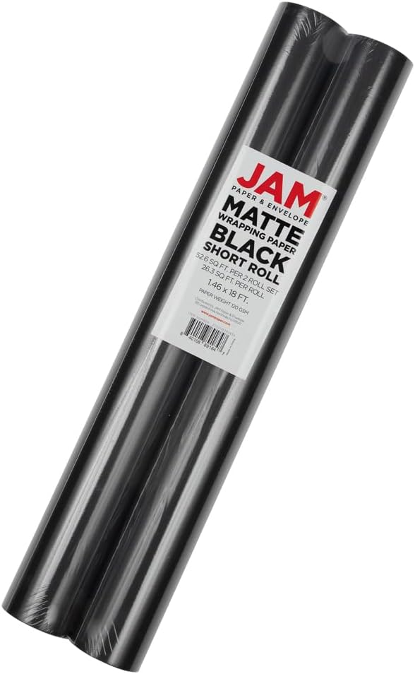 JAM Paper Gift Wrap - Matte Wrapping Paper - 52.6 Sq Ft Total (17 in x 18 Ft Each) - Matte Black - 2 Rolls/Pack
