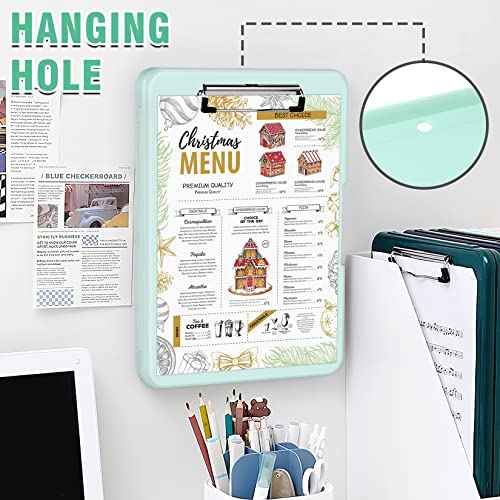 ANZNKU Clipboard with Storage 13x9.6 inches, Plastic Storage Clip Board with Side Opening, High Capacity Nursing Clip Board Foldable, Letter Size Smooth Writing for Work, Study(Light Green)