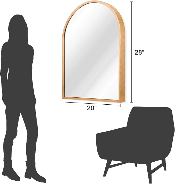 Arched Wall-Mounted Mirror Gold Arch Mirror Aluminum Alloy Frame Bathroom Mirror for Vanity Living Room, Bedroom, and Entryway 28"x20"