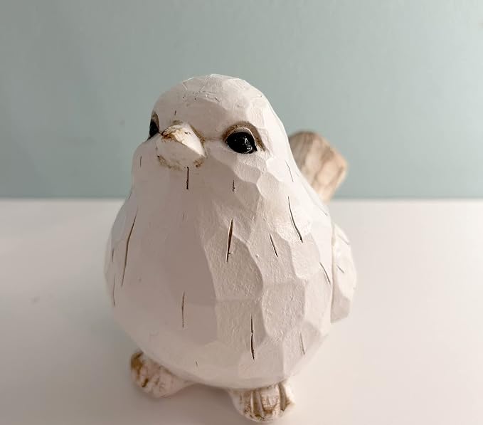 New White Modern Farmhouse Bird Figurine, Bird Statue Sculpture - Carved Rustic Distressed Animal Bird Ornaments - Home Decor Accents Collectible Bird Figurine | Spring