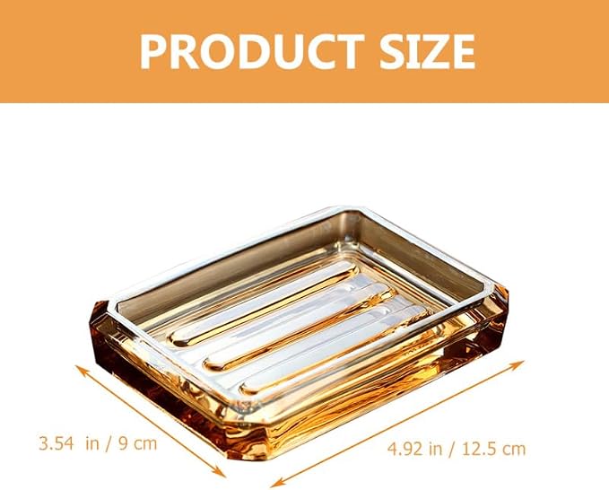 NOLITOY Glass Soap Dish Light Brown Amber Ribbed Bar Holder Decorative Tray for Bathroom Vanities Kitchen Sinks Shower Countertop Clear Savers Modern Vintage Decor Accessory 4.91 x 3.54 x 0.98 Inch