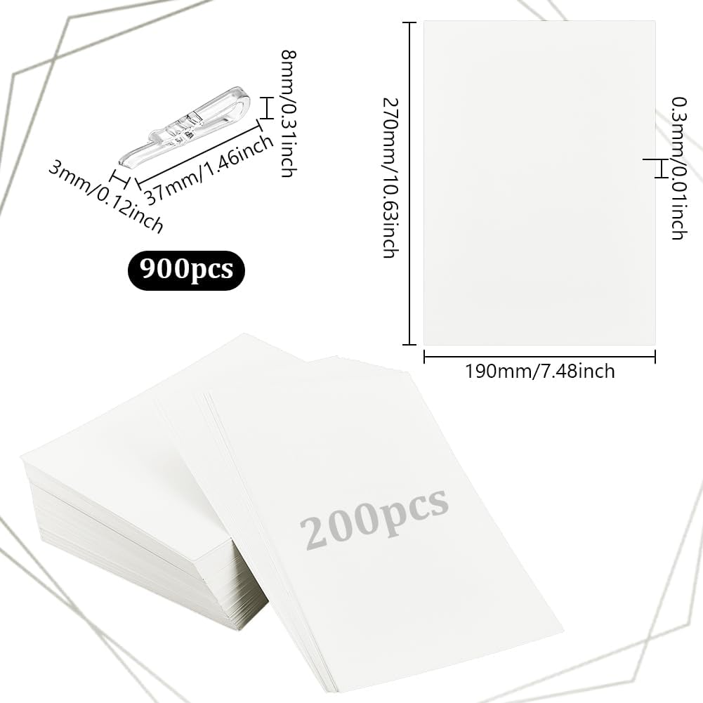 Skiennix Fabric Storage Boards - 200 Pcs 7.5 x 10.6 Inch with 3 mm Thickness & 900 U-Shape Clips