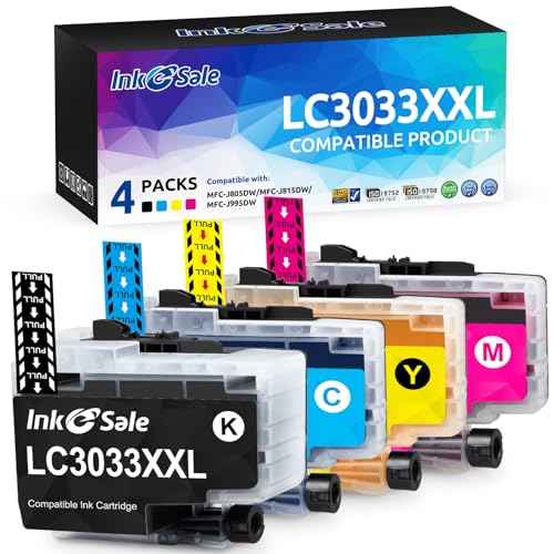 INK E-SALE Compatible 3033XXL Ink Cartridge Replacement for Brother 3033 XXL LC3033XXL LC3033 Ink Cartridge for use with Brother MFC-J805DW MFC-J815DW MFC-J815DWXL MFC-J995DWXL Printer 4 Pack