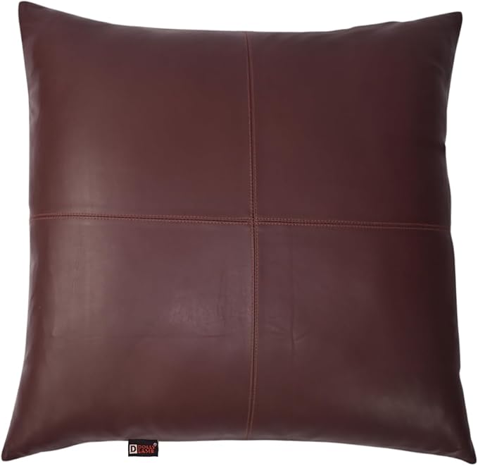 D DOLLY LAMB Lambskin Leather Pillow Cover - Sofa Cushion Case - Decorative Throw Covers for Living Room & Bedroom, 18x18 Inches - Dark Brown Plain Pack of 1