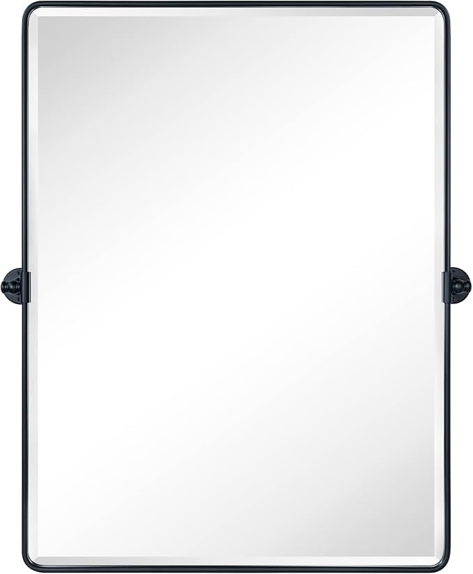TEHOME Pivot Mirror Matt Black Tilt Vanity Mirror Large Black Metal Framed Rectangle Tilting Beveled Vanity Mirrors for Wall, Vertical Hanging, Overall 34.14 x 40 inches (Mirrror 30 x 40 inches)
