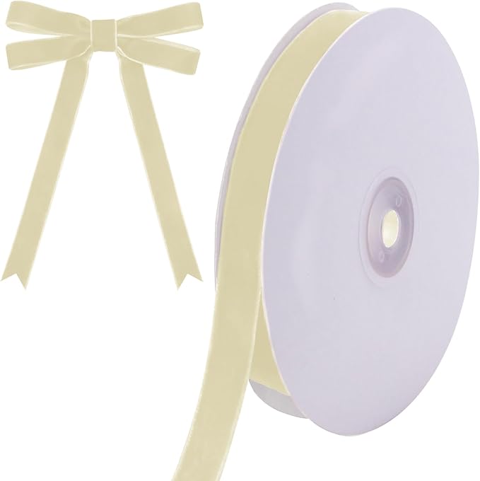 10 Yards Cream Velvet Ribbon 5/8 Inch for Christmas Tree,Ivory Velvet Christmas Ribbon for Gift Wrapping Crafts Bow Wreath Holiday Decorations (Cream)