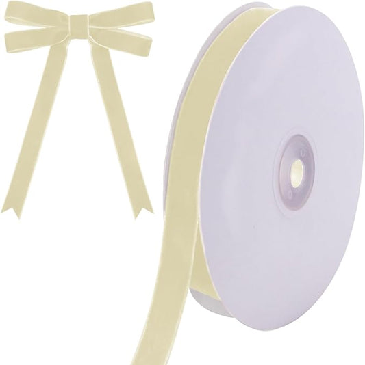 10 Yards Cream Velvet Ribbon 5/8 Inch for Christmas Tree,Ivory Velvet Christmas Ribbon for Gift Wrapping Crafts Bow Wreath Holiday Decorations (Cream)