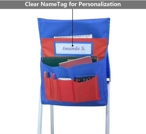 Eamay Chairback Buddy Pockets Chart - Kids Seat Storage Organizer for Classroom Chairs | Blue & Red