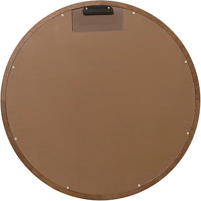 ARIEL Round Wooden Mirror 30" in Brown Oak, Wood Circle Wall Mirror for Bathroom, Vanity, Entryway & Living Room Decor, Farmhouse Style