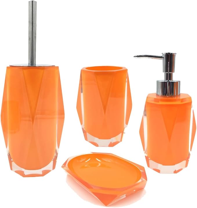 Faceted Soap Dish, Durable Resin, Smooth, Easy to Clean, for Stylish Bathroom Décor, Orange, 4x5, Sold Individually