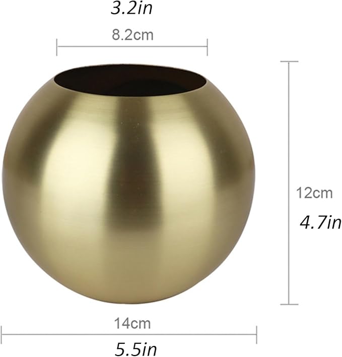 Gold Flower Vase Small Decorative Metal Vases for Table Centerpieces, MIATTCLD Round Gold Plant Pot Home Decor Ideal for Weddings, Parties, Anniversary, Living Room, Restaurants (Black)