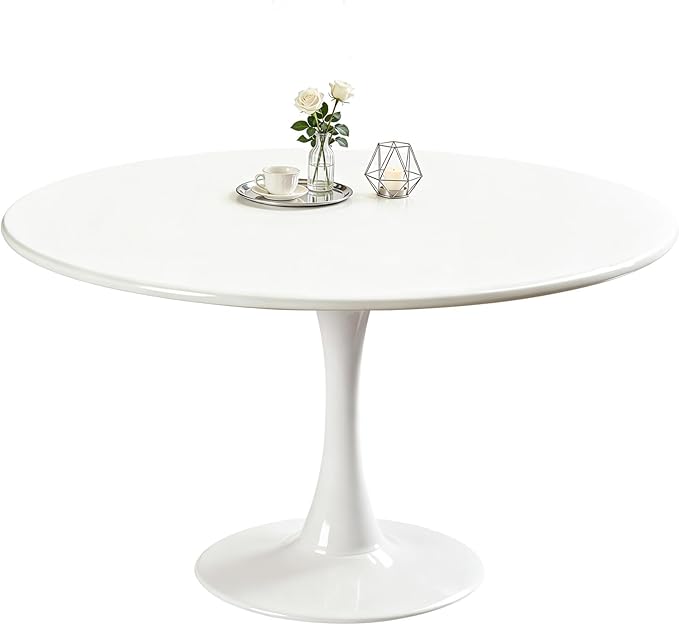 Round Dining Tulip Table for 4, Mid-Century Modern Table with Sturdy Metal Pedestal for Kitchen, Bistro, Cafe, Leisure (White, 43.5 INCH)