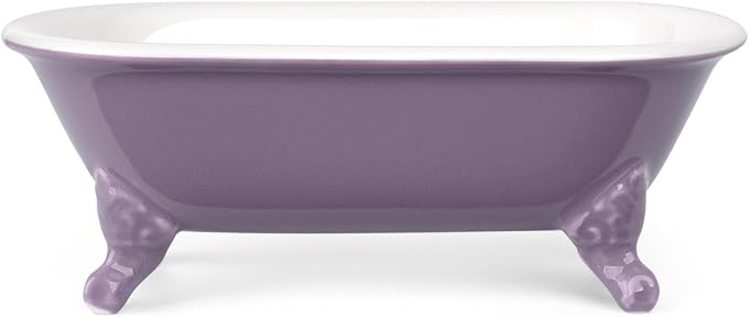 6.5" Ceramic Mini Decorative Clawfoot Bathtub Bar Soap Dish, Kitchen Sponge Holder and Shower Tray for Bathroom, 1 Pack(Lavender)