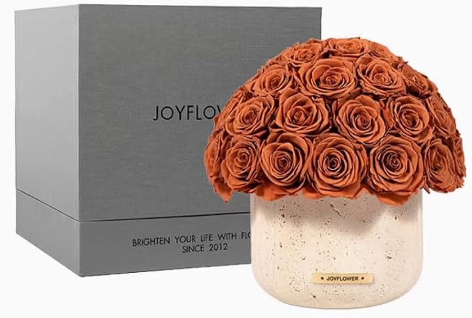 JoyFlower Preserved Flowers Vase, Yellow Cave Stone Flower Vases for Centerpieces, Eternal Flower Decorations for Party Home Living Room Bedroom Coffee Table, Orange Flower Vase Unique House Decor