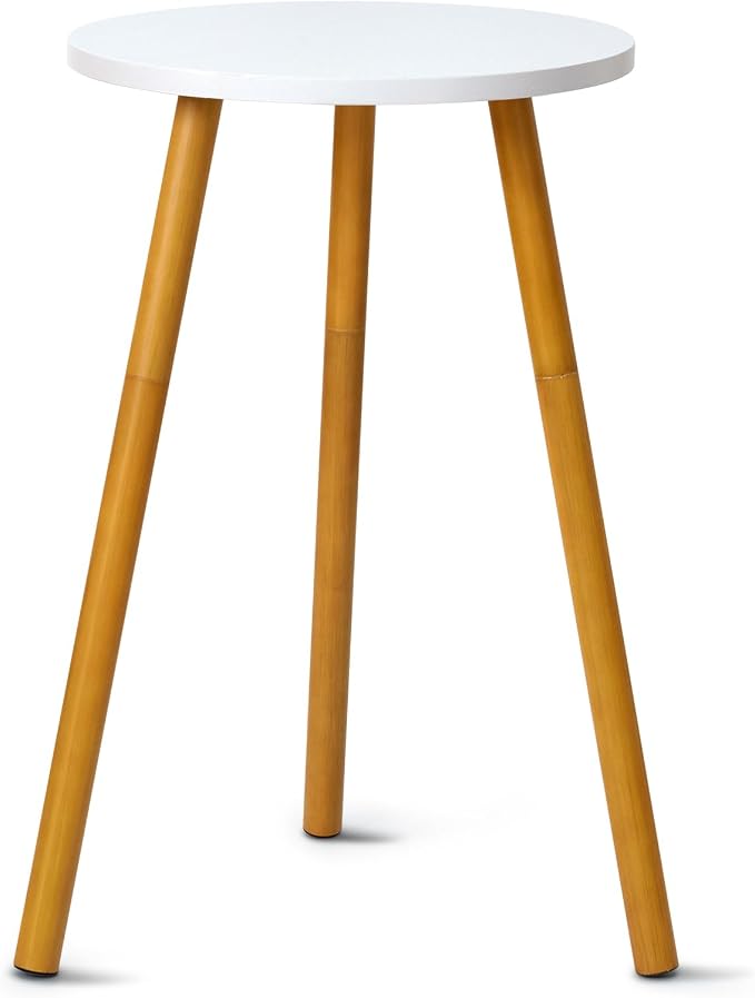 KINNARY Tall Plant Stand Indoor, Mid Century Wood White Flower Stand for Corner, Metal Plant Holder, Modern Home Decor Small Round Side End Table (11.8"x20")