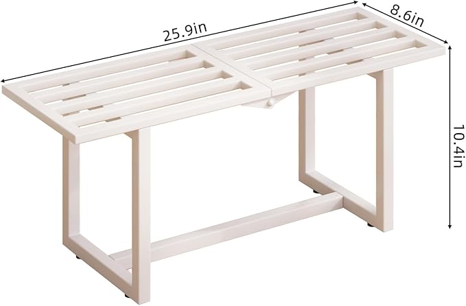 Plant Stand Indoor Outdoor, Foldable Metal Plant Shelf for Multiple Pots, Mid Century Slatted Bench for Patio Garden, Heavy Duty Capacity 330 lbs 2 Pack White