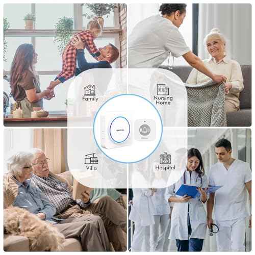 SINGCALL Wireless Portable Caregiver Pager Panic Alarm System Personal Alarm for Elderly/Kids/Pregnant/Patients 32 Chimes & 0-100dB Volume 1 Rechargeable Portable Receiver+ 2 Emergency Call Buttons