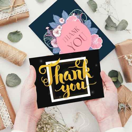 56 Bulk Thank You Cards, Assorted Thank You Cards with Envelopes, Matching Stickers and Storage Box - 5 x 7 Inch Blank Thank You Greeting Cards