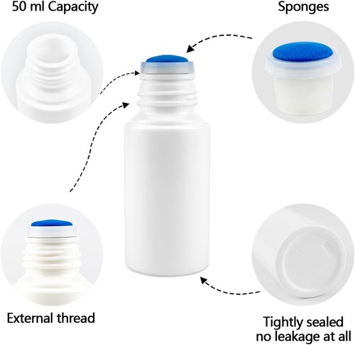 Skiennix 50ml Refillable Roll-On Bottles - 10 Pack Liquid Applicator for Essential Oils & Cosmetics | White