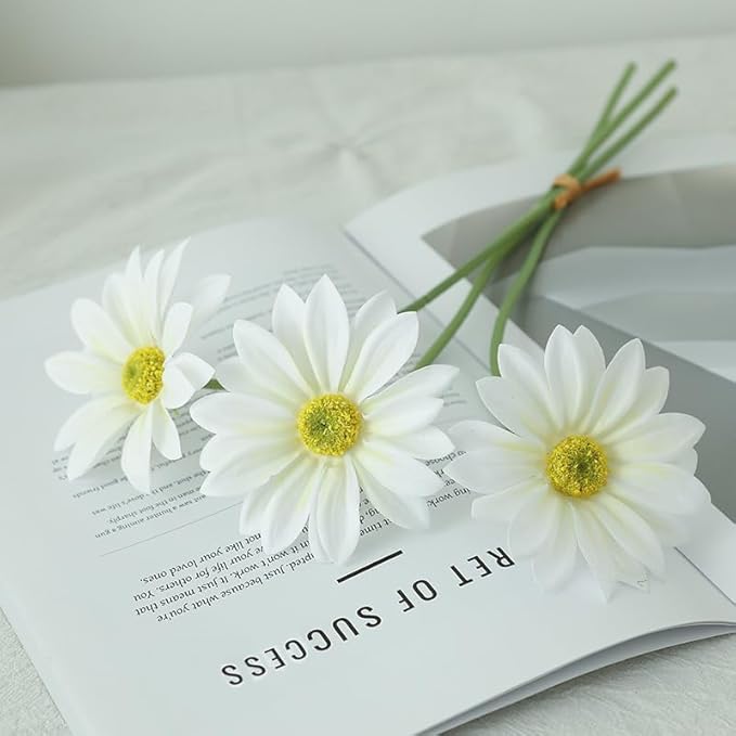IPOPU 15pcs Daisies Artificial Flowers Faux White Daisies Flowers 12" Fake Wildflowers Flower Silk Flowers for Floral Arrangements Wedding Home Garden Decor (White)