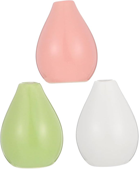 Healifty 3pcs Ceramic Vase for Flower Arrangement Decorative Glazed Ceramics Artistic Bud Containers for Living Table and Home Decor White Green Pink