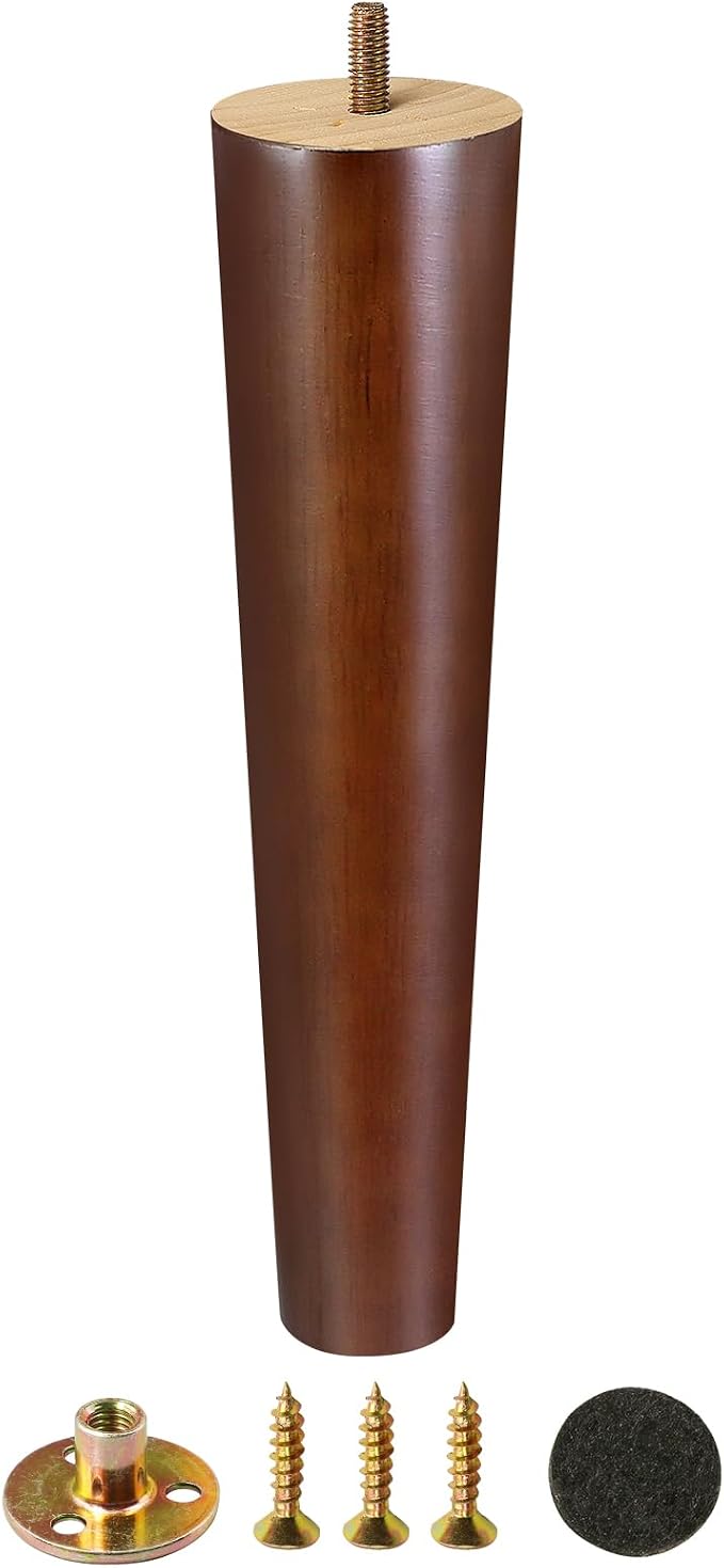 FoDau770 Brown Rubber Wood Furniture Legs 12 Inches, 5/16" UNC Straight Tapered Wood Feet Mid Century Sofa Legs, Wooden Furniture Feet Replacement Parts for Cabinet Couch Dresser Chair Ottoman Table