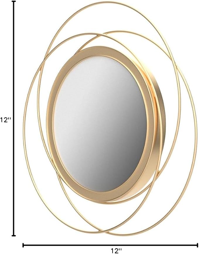 Gold Art Circle Mirror for Wall with Iron Metal Wire Frame Wall-Mounted Mirror for Home Decor Living Room Bedroom Bathroom Entryway Small 12"