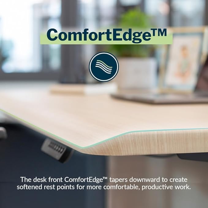 Vari ComfortEdge 48x30 Inch Electric Standing Desk – Height Adjustable Sit Stand VariDesk with Memory Presets, Sloped Edge, 220 LB Capacity + Tool-Free Assembly (Light Wood)