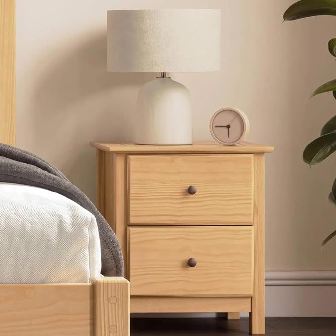 Grain Wood Furniture Shaker 2-Drawer Bedside Nightstand, Solid Wood with Natural Finish